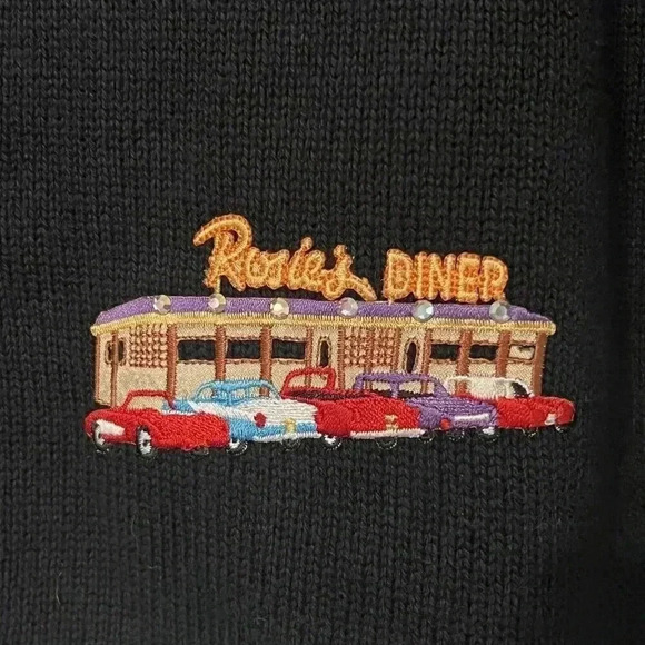 Tia Designs Womens Medium Sock Hop 1950s Embroidered Button Cardigan Sweater VTG - Picture 4 of 9